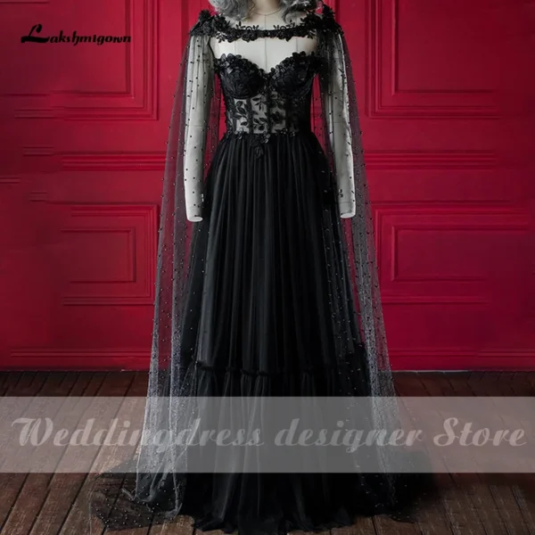 Gothic wedding dresses: Dark fairytale bridal gown with corset and cloak - Image 4