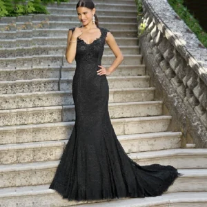 Gothic Wedding Dresses Black Mermaid Sexy Sheer Back Bridal Gown 2024