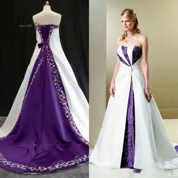 Customized Gothic wedding dresses with vintage embroidery and satin strapless design