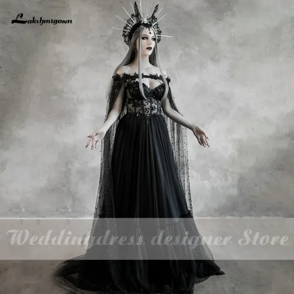 Gothic wedding dresses: Dark fairytale bridal gown with corset and cloak - Image 2