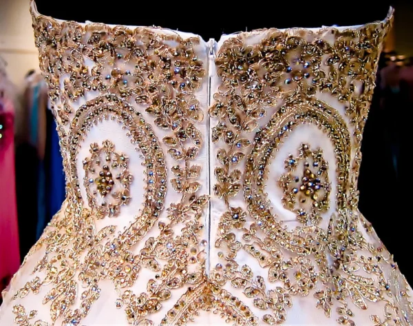 White Gold Gothic Lace Ball Gown Princess Wedding Dress Floor Length - Image 6