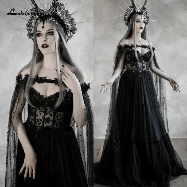 Gothic wedding dresses: Dark fairytale bridal gown with corset and cloak