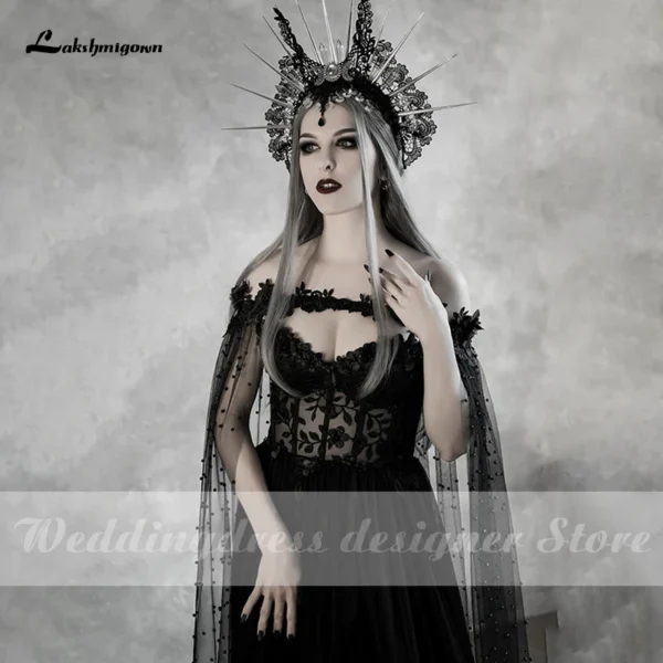 Gothic wedding dresses: Dark fairytale bridal gown with corset and cloak - Image 3