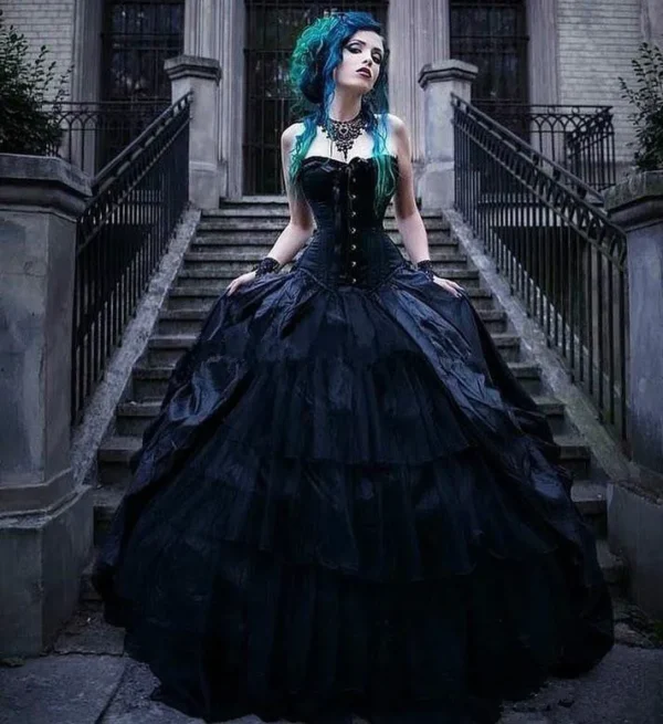 Gothic Wedding Dresses: Vintage Black Victorian Corset Punk Style Dress