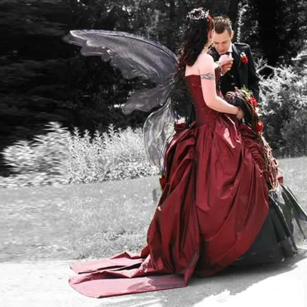 Red and Black Gothic Wedding Dress with Long Sleeve Jacket Corset - Image 3