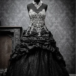 Exquisite Black Gothic Wedding Corset Sequins Lace-up Bridal Gown