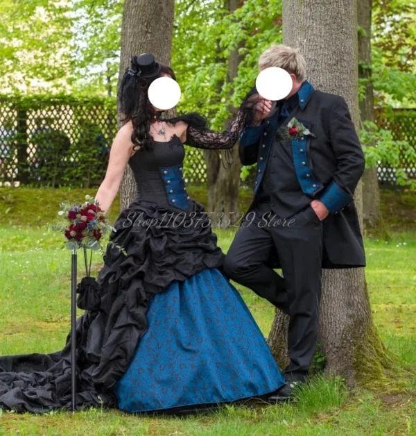 Luxurious Vintage Gothic Wedding Dress Victorian Sheath Lace Up Poncho