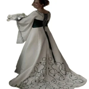 Green Gothic Celtic Wedding Dress Medieval Scottish Elf Bride Customized