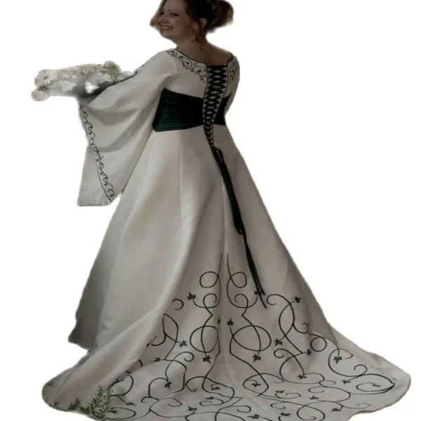 Green Gothic Celtic Wedding Dress Medieval Scottish Elf Bride Customized