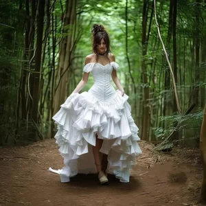 Gothic Steampunk High Low Wedding Dress 2025 Ruffles Pleats Bridal