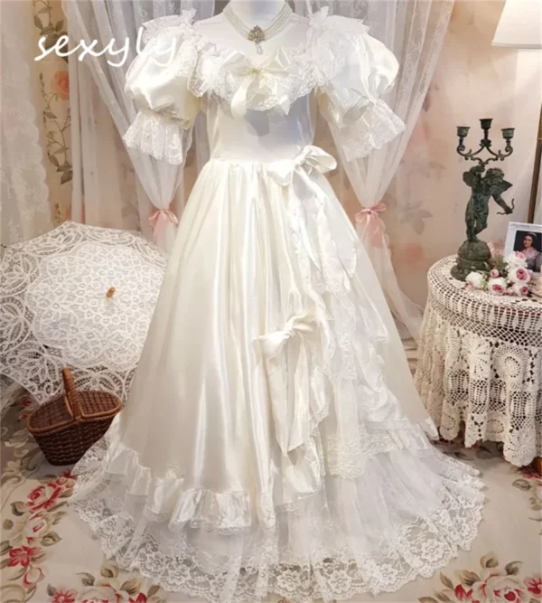 Gothic Wedding Dresses Renaissance Fairy Medieval Lace Boho Bride Gown - Image 3