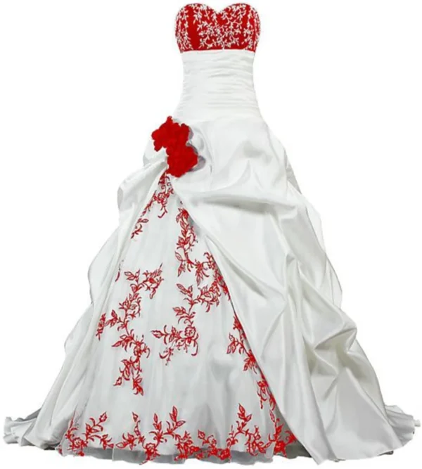 Fantasy Gothic Wedding Dress Floral Embroidery Lace Ball Gown Satin - Image 2