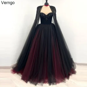 Gothic Black Wedding Dress Sweetheart Beaded Cape Tulle Gown