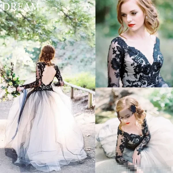 Gothic Wedding Dresses Vintage Backless Floor-Length A-Line Brides Dress