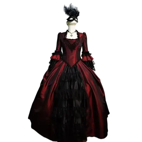 Gothic Wedding Dresses: Dark Red & Black Ruffle Bridal Gown - Image 2