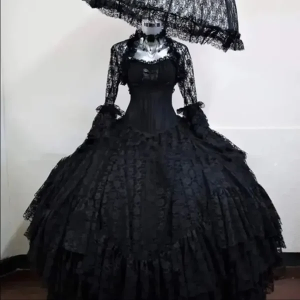 Gothic wedding dresses: Lace corset, Victorian gown, long sleeves - Image 2