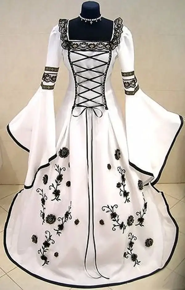 Gothic wedding dresses with black and white long sleeve corset gown - Image 3