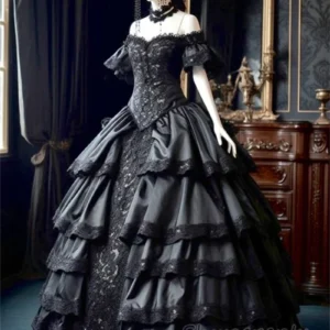 Gothic Black Off Shoulder Victorian Corset Wedding Ball Gown Customized