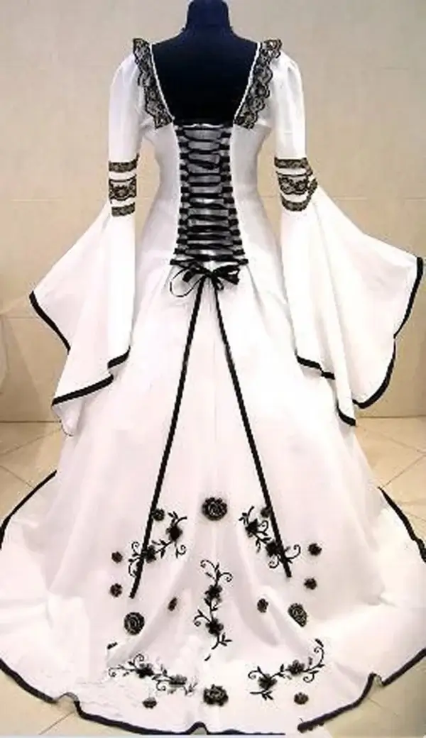 Gothic wedding dresses with black and white long sleeve corset gown - Image 2