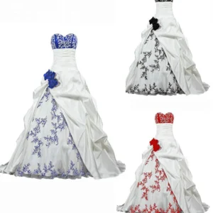 Fantasy Gothic Wedding Dress Floral Embroidery Lace Ball Gown Satin