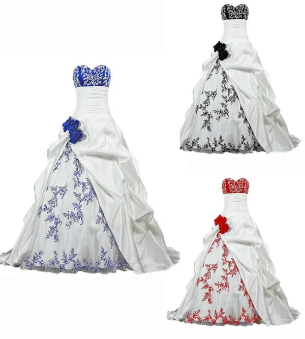 Fantasy Gothic Wedding Dress Floral Embroidery Lace Ball Gown Satin