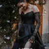 Gothic Wedding Dresses Black Lace Sleeves Satin Bride Gown Customized