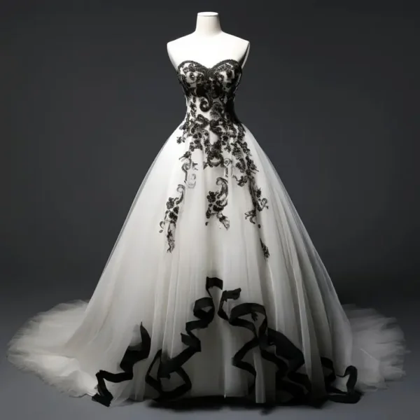 Gothic wedding dresses with black and ivory tiered tulle design