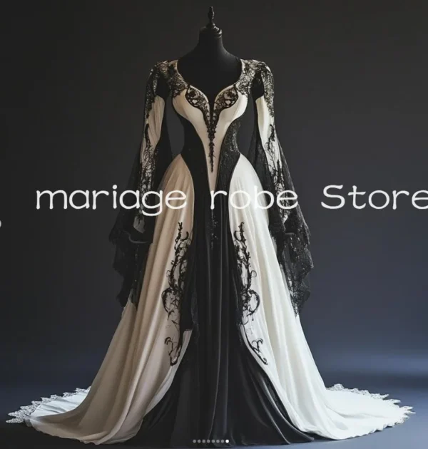 Gothic Wedding Dresses Victorian Long Sleeve Lace-up Corset Bridal Gown