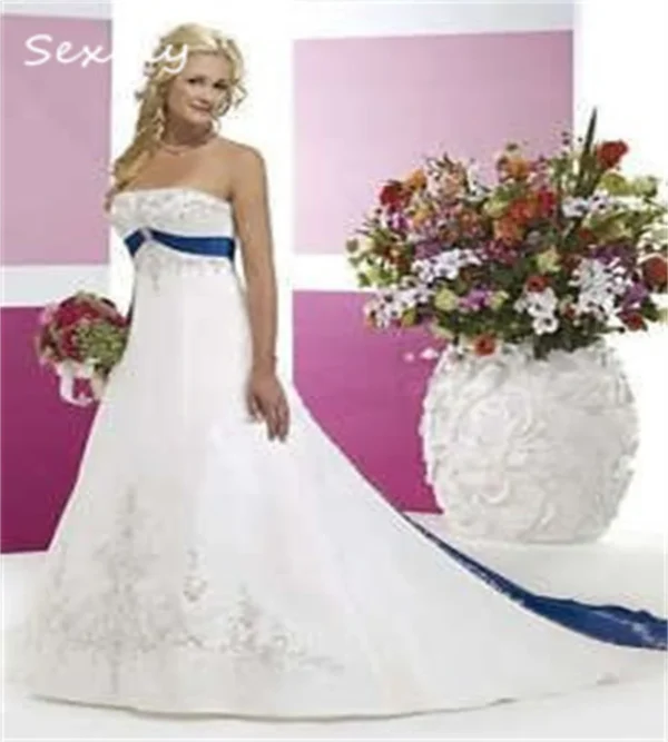 Embroidery Gothic Wedding Dress Red White Satin Bridal Gowns Plus Size - Image 2