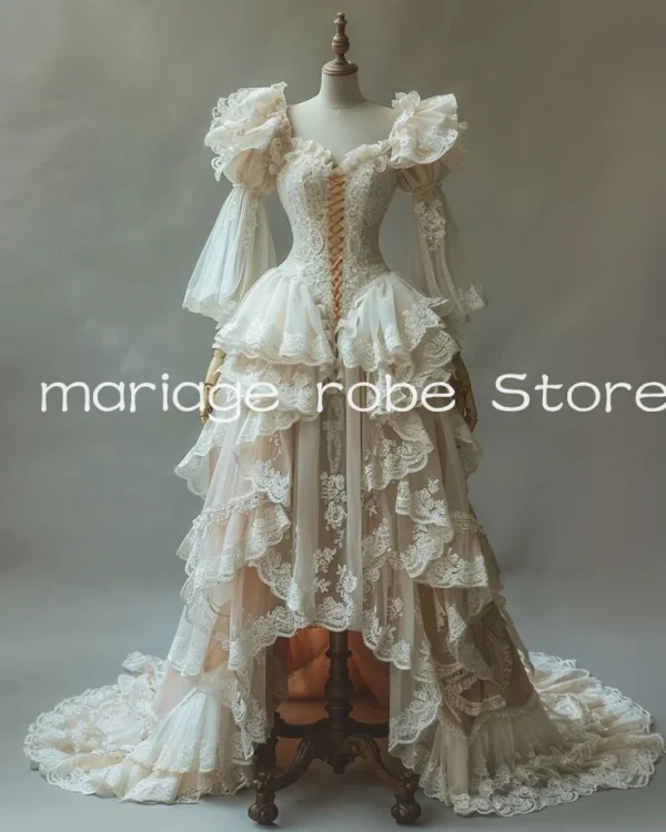 Gothic Wedding Dresses Victorian High Low Long Sleeve Corset Gown
