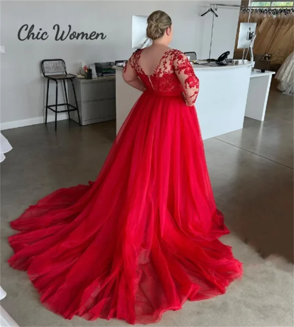 Plus Size Gothic Red Black Lace Mermaid Wedding Dress With Train - Image 2