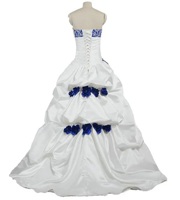 Fantasy Gothic Wedding Dress Floral Embroidery Lace Ball Gown Satin - Image 4