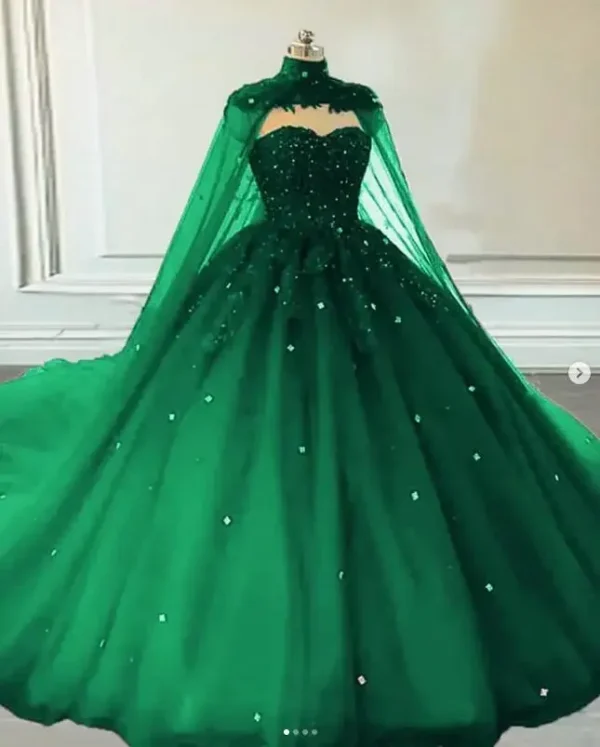 Gothic Wedding Dresses Emerald Green Princess Cape Corset Gown