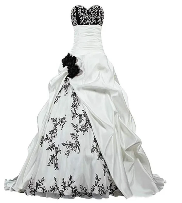 Fantasy Gothic Wedding Dress Floral Embroidery Lace Ball Gown Satin - Image 3
