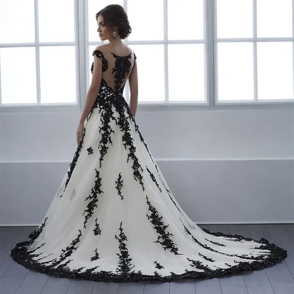 Gothic Wedding Dresses Black White Lace Rustic Boho Victorian Bride Gown - Image 3