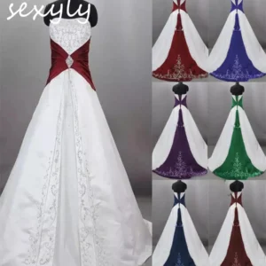 Purple Gothic Wedding Dress Embroidery Beaded Strapless Medieval Bride