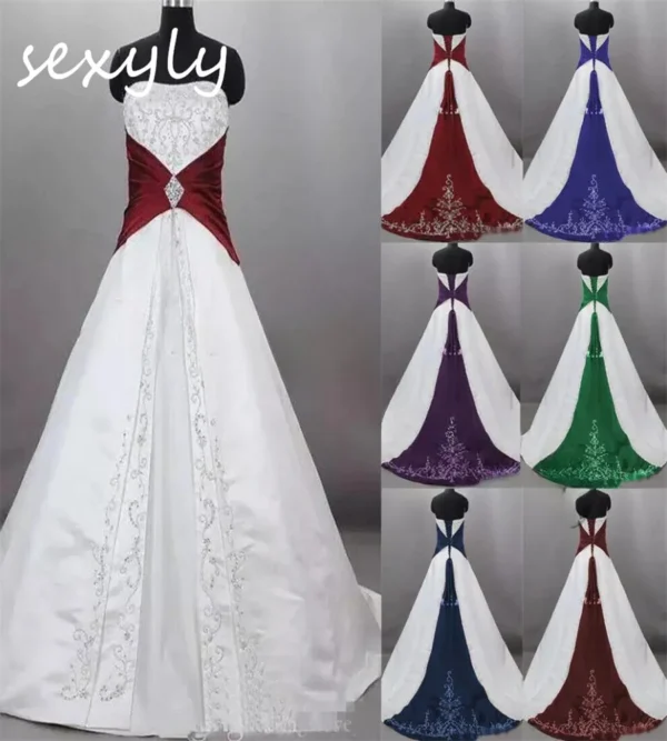 Purple Gothic Wedding Dress Embroidery Beaded Strapless Medieval Bride