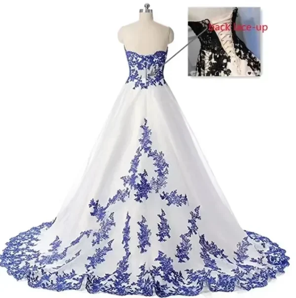 Gothic wedding dresses with high bow, lace appliques, satin A-line - Image 2