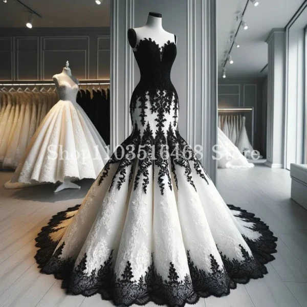 Exquisite gothic wedding dresses with embroidered applique, mermaid sheath design