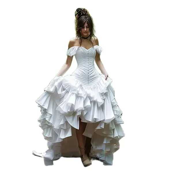 Gothic Steampunk High Low Wedding Dress Victorian Bridal Gown - Image 3