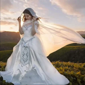 Gothic Medieval Wedding Gowns with Wrap Embroidery Victorian Fantasy