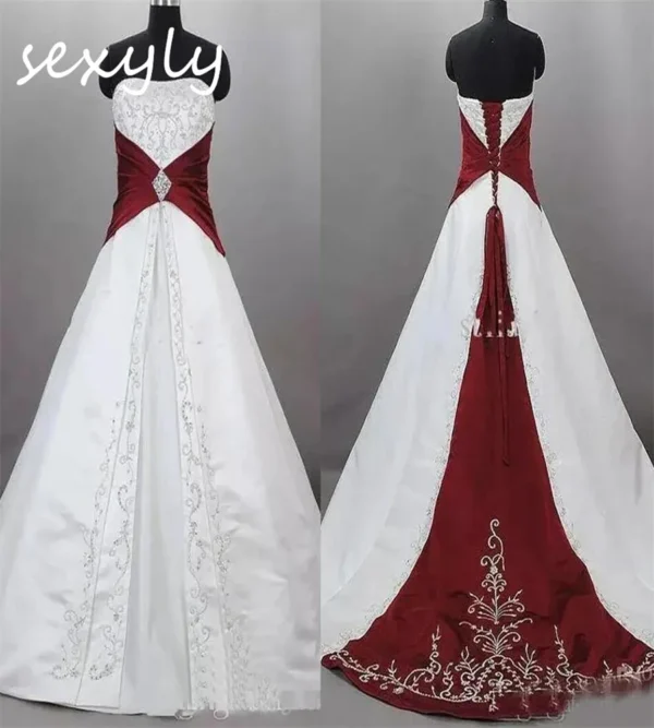 Purple Gothic Wedding Dress Embroidery Beaded Strapless Medieval Bride - Image 4