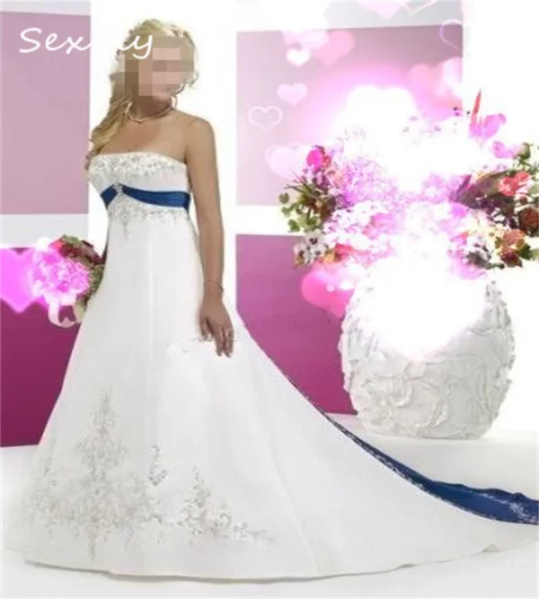 Embroidery Gothic Wedding Dress Red White Satin Bridal Gowns Plus Size - Image 3