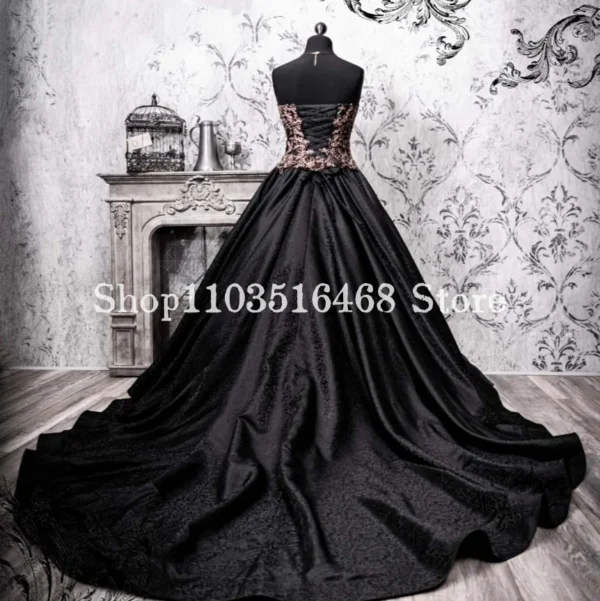 Vintage Black Gothic Wedding Dress Ball Gown Corset Poncho Beaded Applique - Image 2