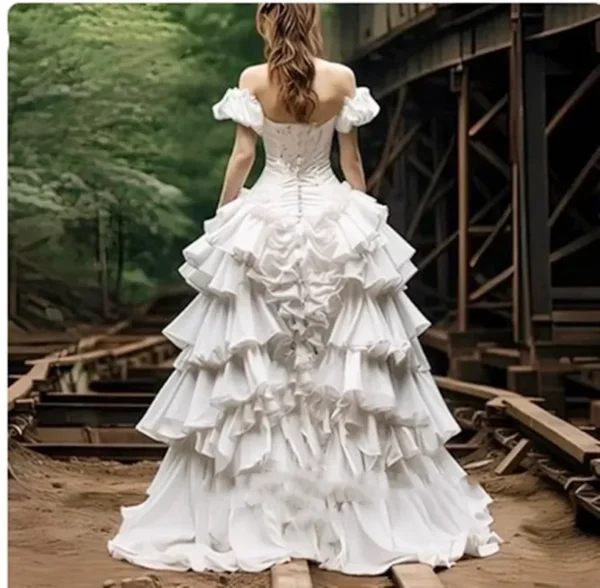 Gothic Steampunk High Low Wedding Dress 2025 Ruffles Pleats Bridal - Image 2