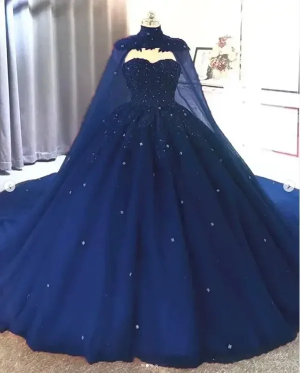Gothic Wedding Dresses Emerald Green Princess Cape Corset Gown - Image 2