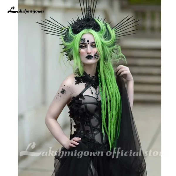 Gothic Black Long Wedding Dress Sexy Tulle Plus Size Gown Customized - Image 5
